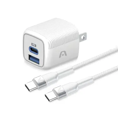 CARGADOR RÁPIDO VOLTA P40 DE DOS PUERTOS CON CABLE USB TIPO C ARGAC0155WT